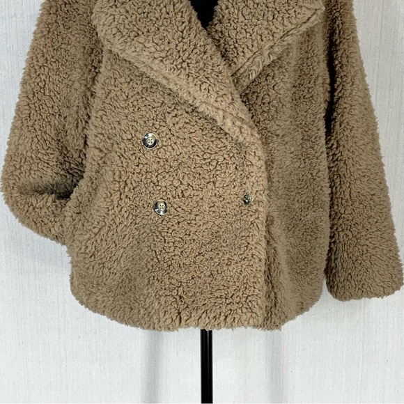 Favlux~Super Soft/Furry/Cozy Tan Oversized Notched Collar Teddy Jacket~Sz Large - Picture 4 of 16